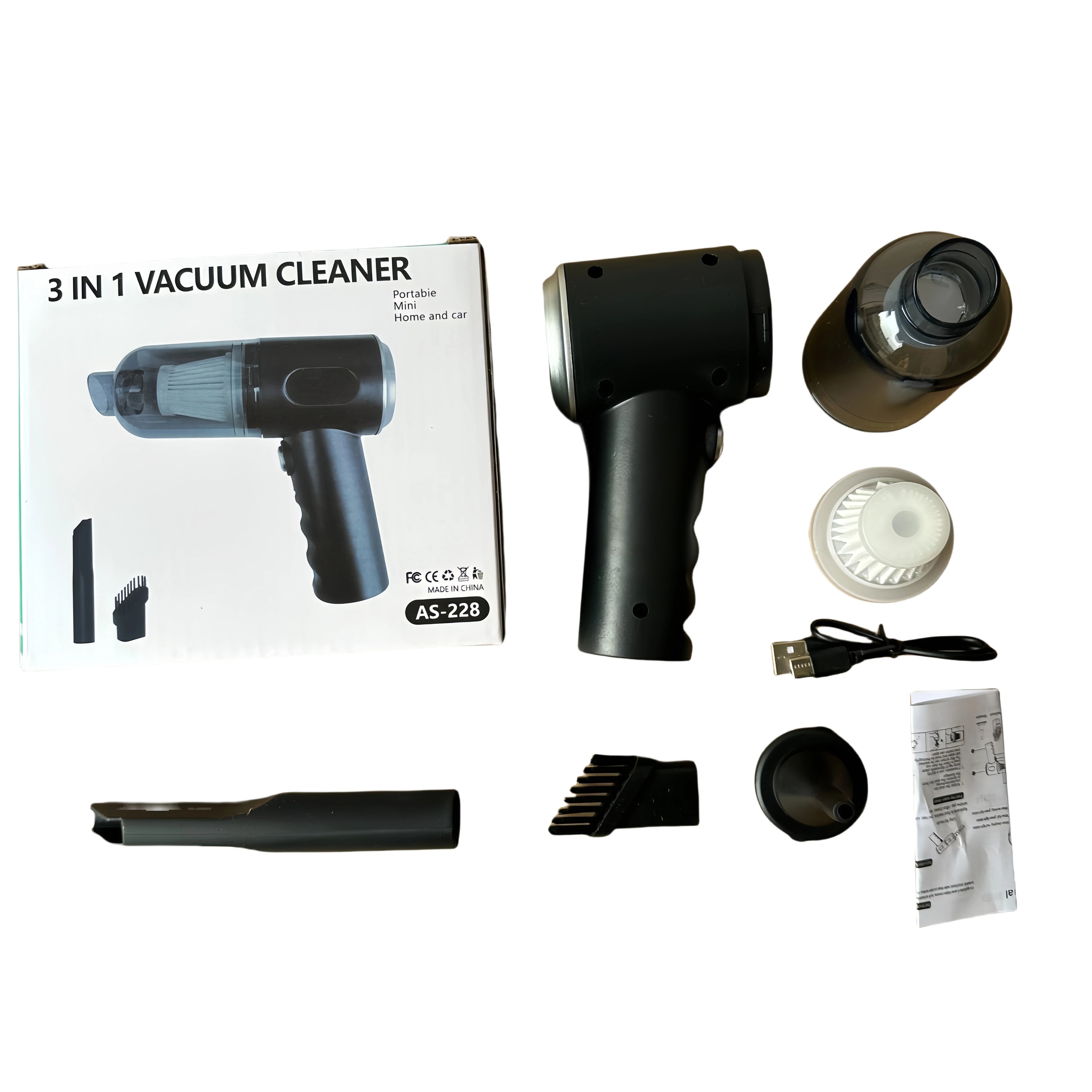 Mini Handheld Car Vacuum Cleaner, Wireless Charging, High Power, Dual Suction & Blower for Car Interior Cleaning