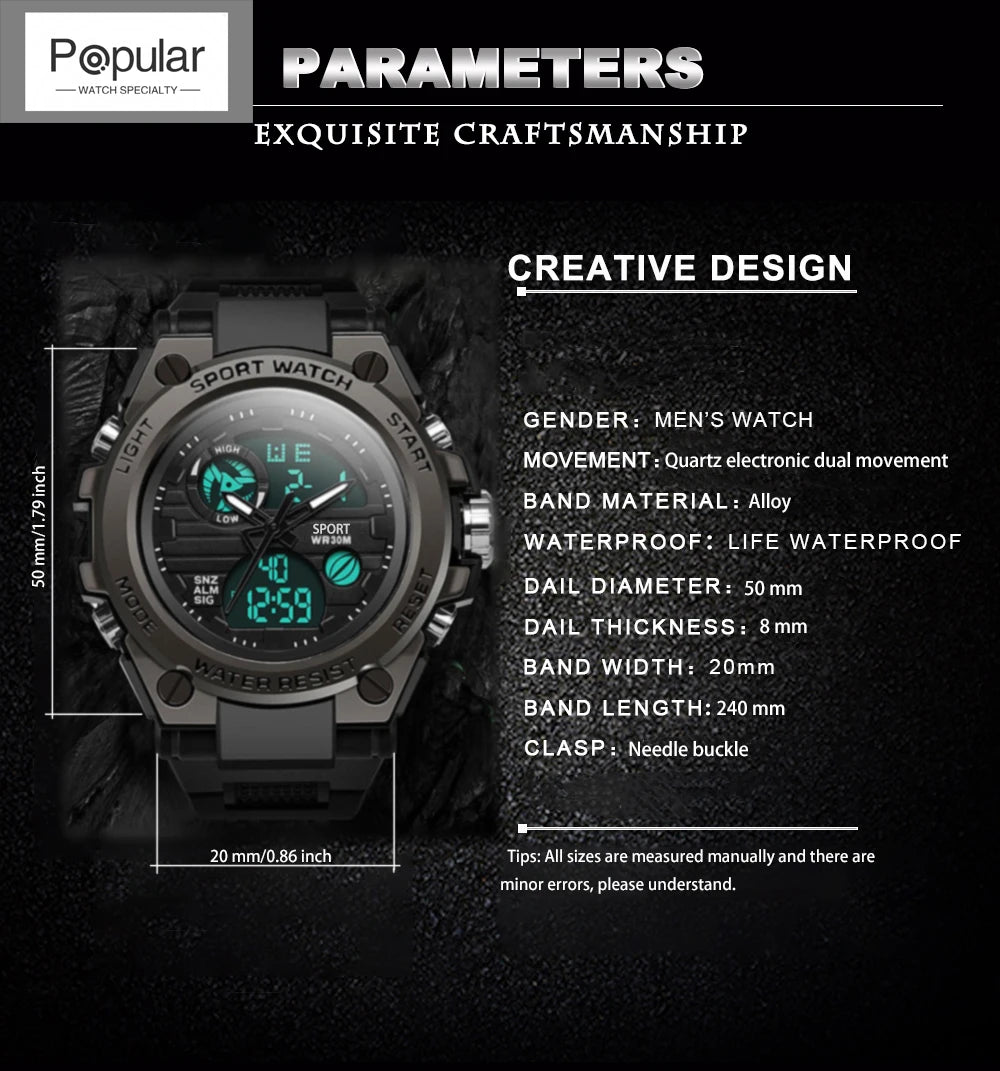 High end luxury multifunctional dual movement watch with alloy dial and multifunctional watch with tactical hands