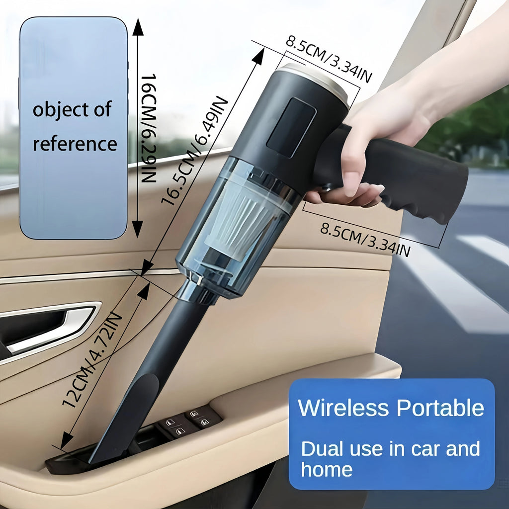 Mini Handheld Car Vacuum Cleaner, Wireless Charging, High Power, Dual Suction & Blower for Car Interior Cleaning