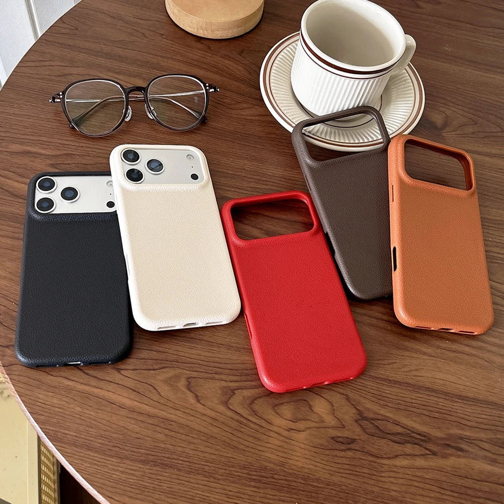 Luxury Leather Texture Phone Case For iPhone 17 Pro Max 17 Air 16 Plus 15 14 13 12 11 Pro Max Shockproof Soft TPU Cover Shell