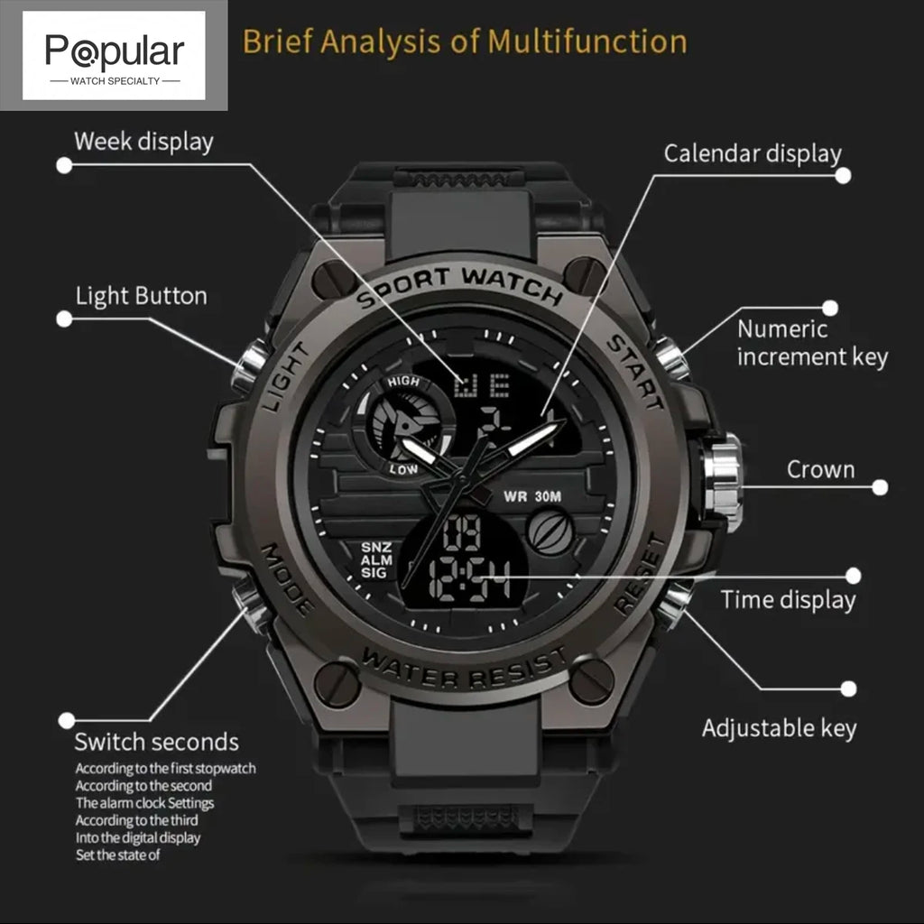 High end luxury multifunctional dual movement watch with alloy dial and multifunctional watch with tactical hands