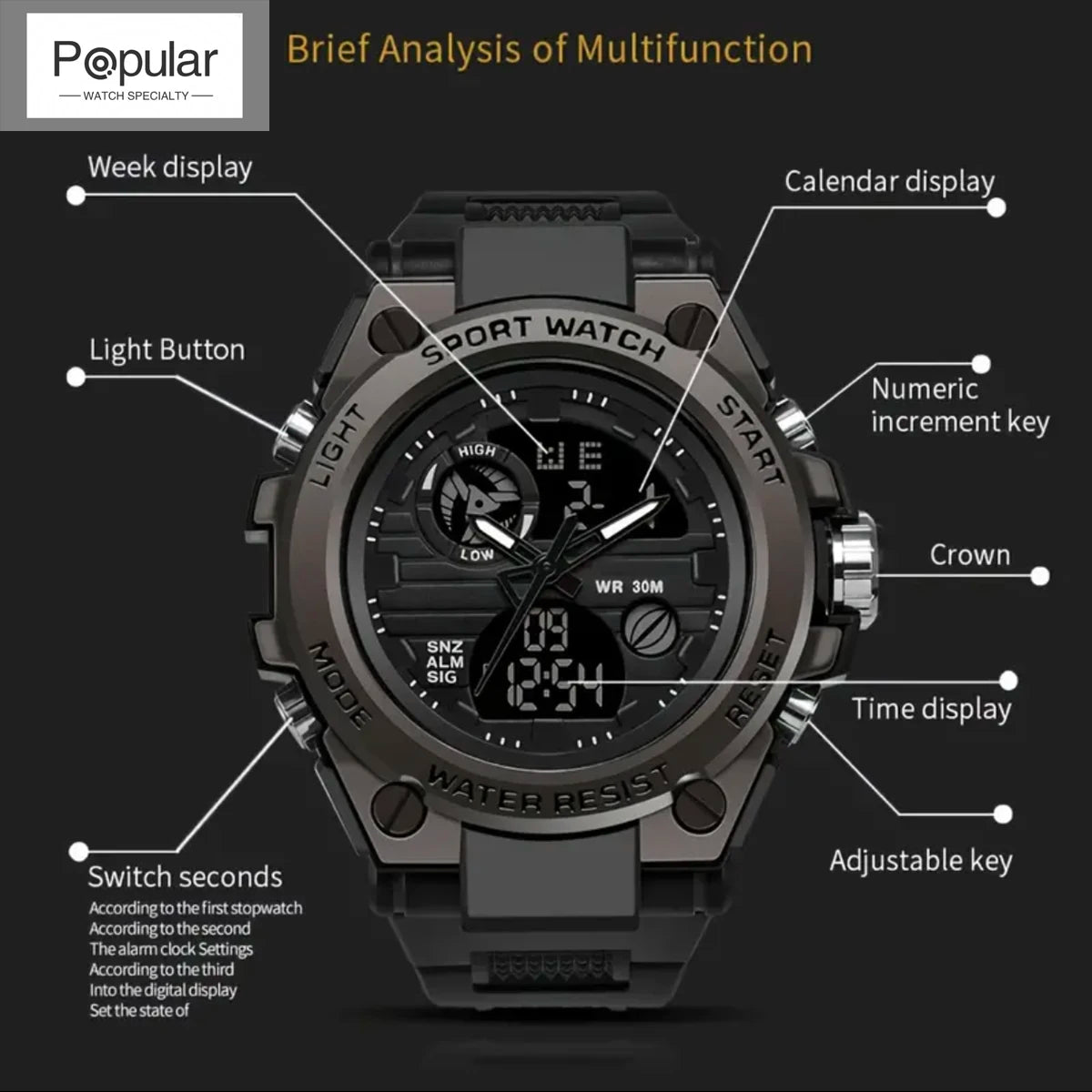 High end luxury multifunctional dual movement watch with alloy dial and multifunctional watch with tactical hands